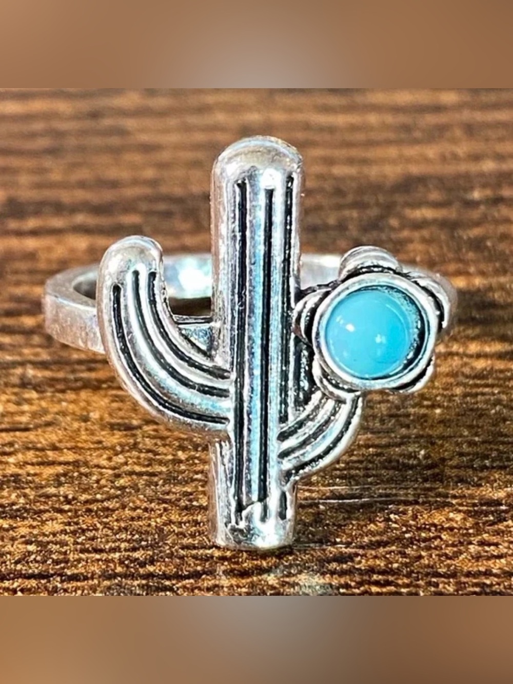 Silver Cactus Ring with Turquoise Accent